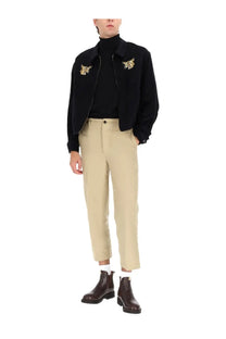 Visvim men’s norad blouson black bomber jacket with gold embroidered owl motifs on the chest