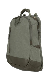 Visvim men’s zaino cordura 20l green olive green canvas backpack with dark brown leather accents and top handle