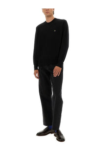 Vivienne westwood men’s alex jersey black crewneck sweater with small embroidered logo on left chest