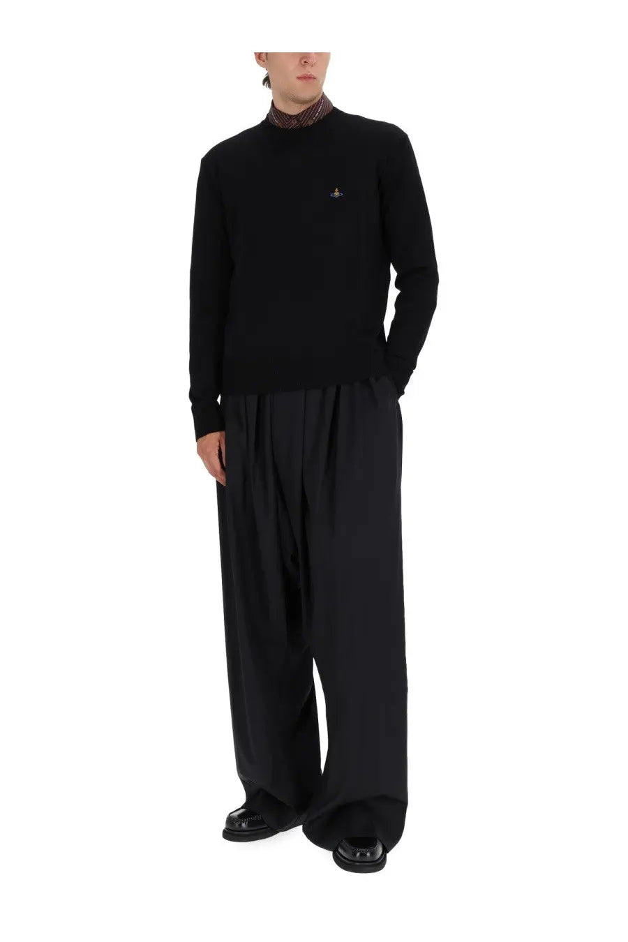 Black vivienne westwood men’s alex jersey crewneck sweater with small embroidered logo on chest