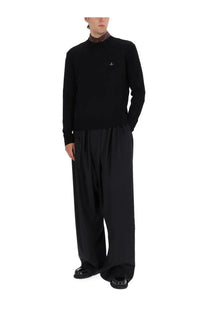 Black vivienne westwood men’s alex jersey crewneck sweater with small embroidered logo on chest