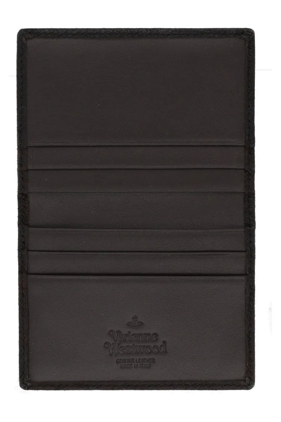 Vivienne Westwood men’s brown leather card holder with embossed logo and stitched edges