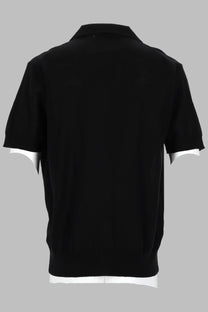 Vivienne Westwood men’s black short-sleeved polo shirt with white trim on collar sleeve cuffs and hem
