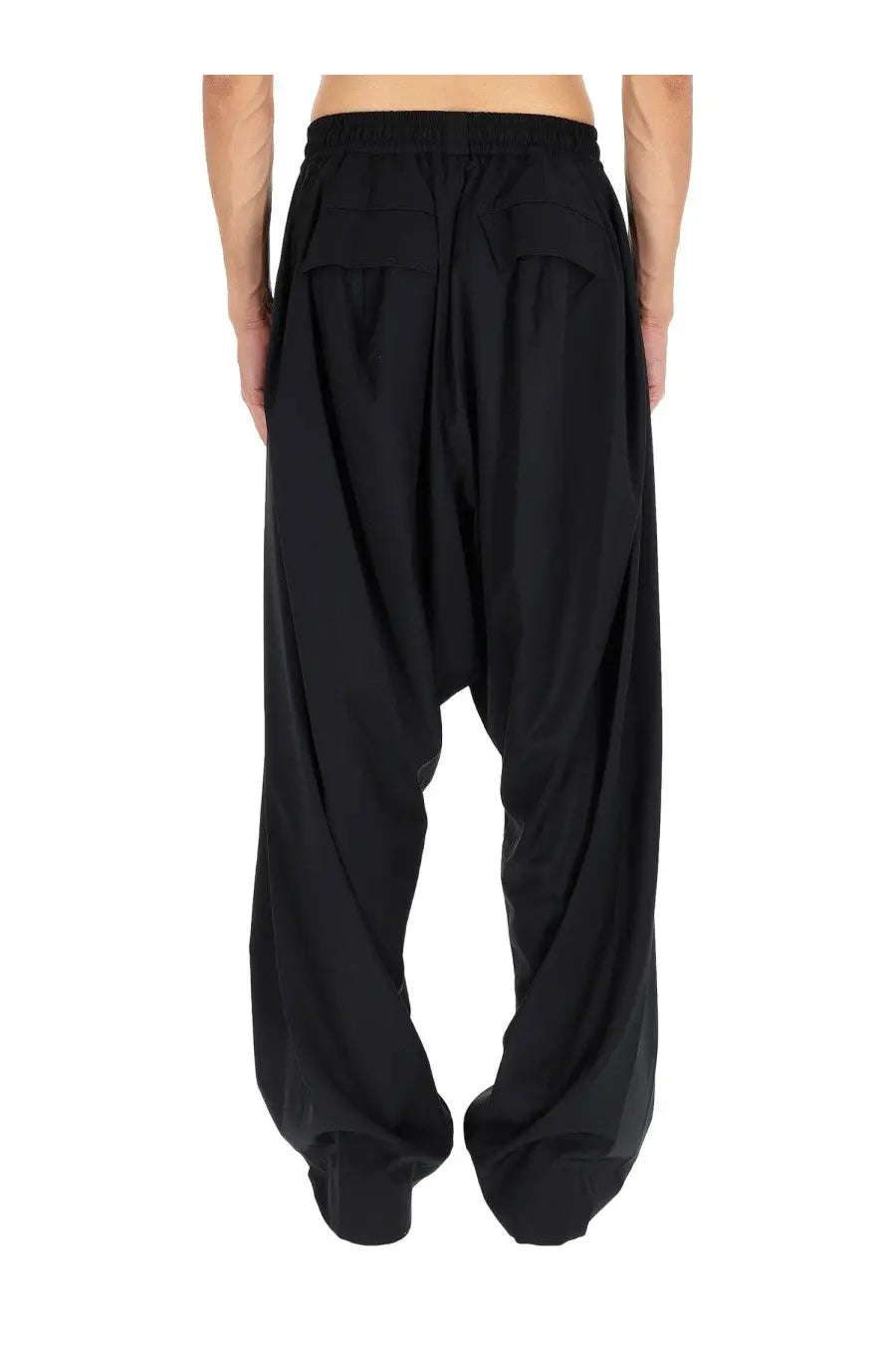 Vivienne Westwood men’s black harem pants with elastic waistband and two front pockets in loose fit style