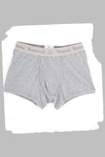 Gray heathered vivienne westwood boxer briefs with matching waistband featuring brand name and logo in cotton