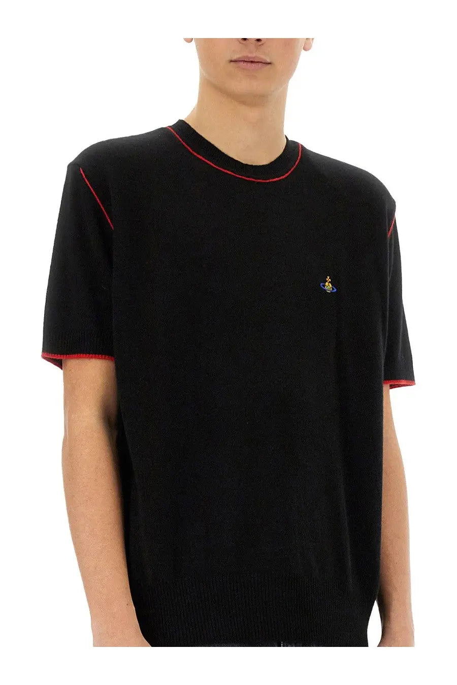 Vivienne westwood men’s black short-sleeved knit t-shirt with red contrast stitching and embroidered chest logo