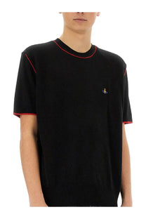 Vivienne westwood men’s black short-sleeved knit t-shirt with red contrast stitching and embroidered chest logo