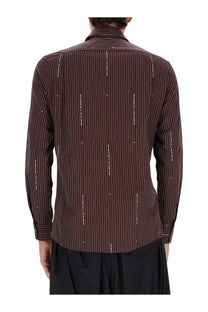 Vivienne westwood men’s brown pinstripe long sleeve shirt krall red with white text and diamond motifs on back