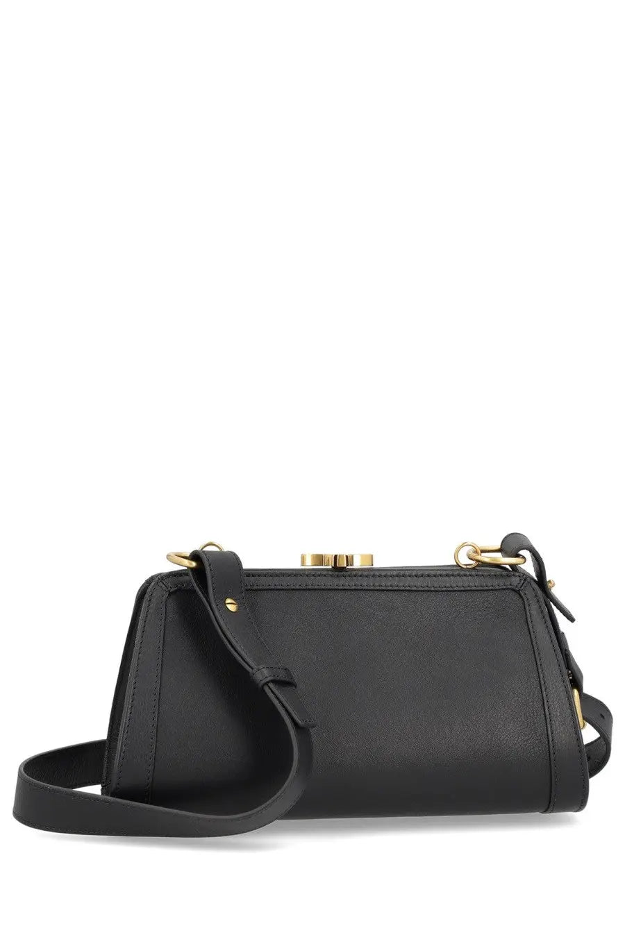 Vivienne Westwood unisex black leather clutch with gold tone frame and hardware for stylish essentials