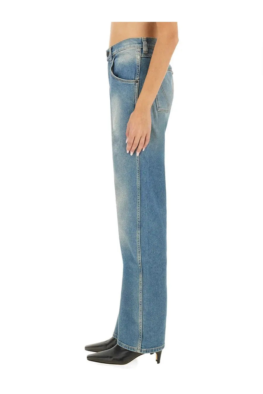 Light-wash denim vivienne westwood unisex jeans baggy blue with straight-leg cut and visible stitching details