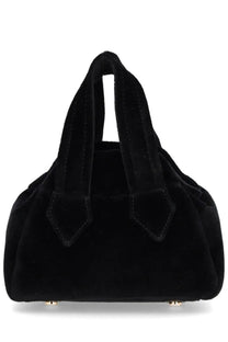 Black velvet vivienne westwood unisex mini yasmine bag with soft plush texture and structured handles