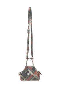 Vivienne Westwood unisex mini Yasmine shoulder bag with plaid pattern black base and silver hardware accents