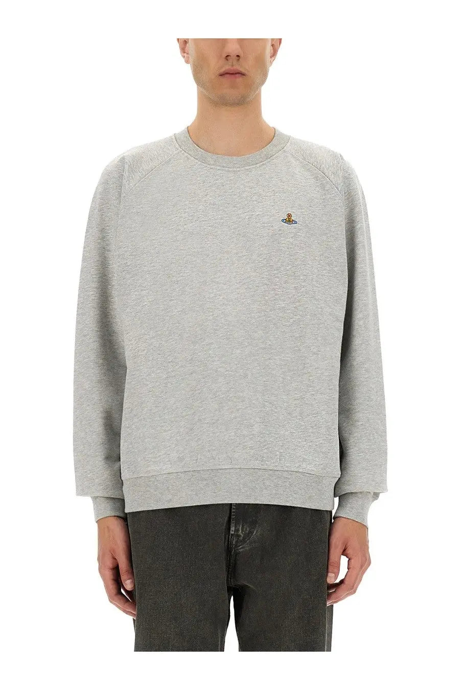 Vivienne westwood unisex grey heathered sweatshirt with small embroidered logo on left chest