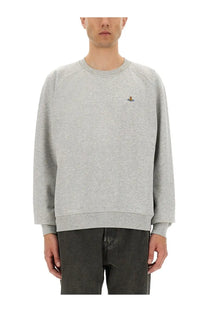 Vivienne westwood unisex grey heathered sweatshirt with small embroidered logo on left chest