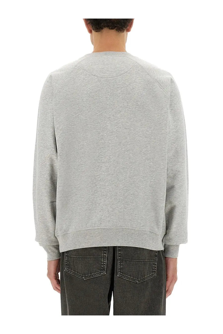 A heather gray vivienne westwood unisex sweatshirt with long sleeves ribbed cuffs and hem in crewneck style