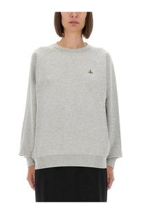 Vivienne westwood unisex sweatshirt grey heather gray long-sleeved crewneck with small embroidered logo on chest