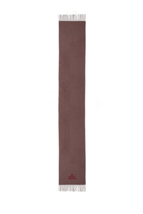 Vivienne Westwood unisex wool scarf brown with sleek solid cashmere texture delicate fringe and subtle embroidered logo