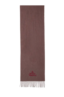 Vivienne westwood unisex wool scarf in brown suede with subtle texture and red embroidered logo at the bottom
