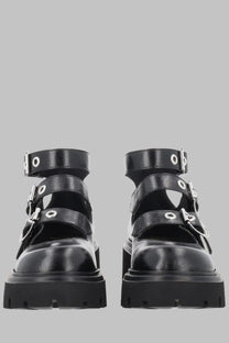 Vivienne westwood women’s anfibio bacchus con fibbie black patent leather platform sandals with silver buckle straps