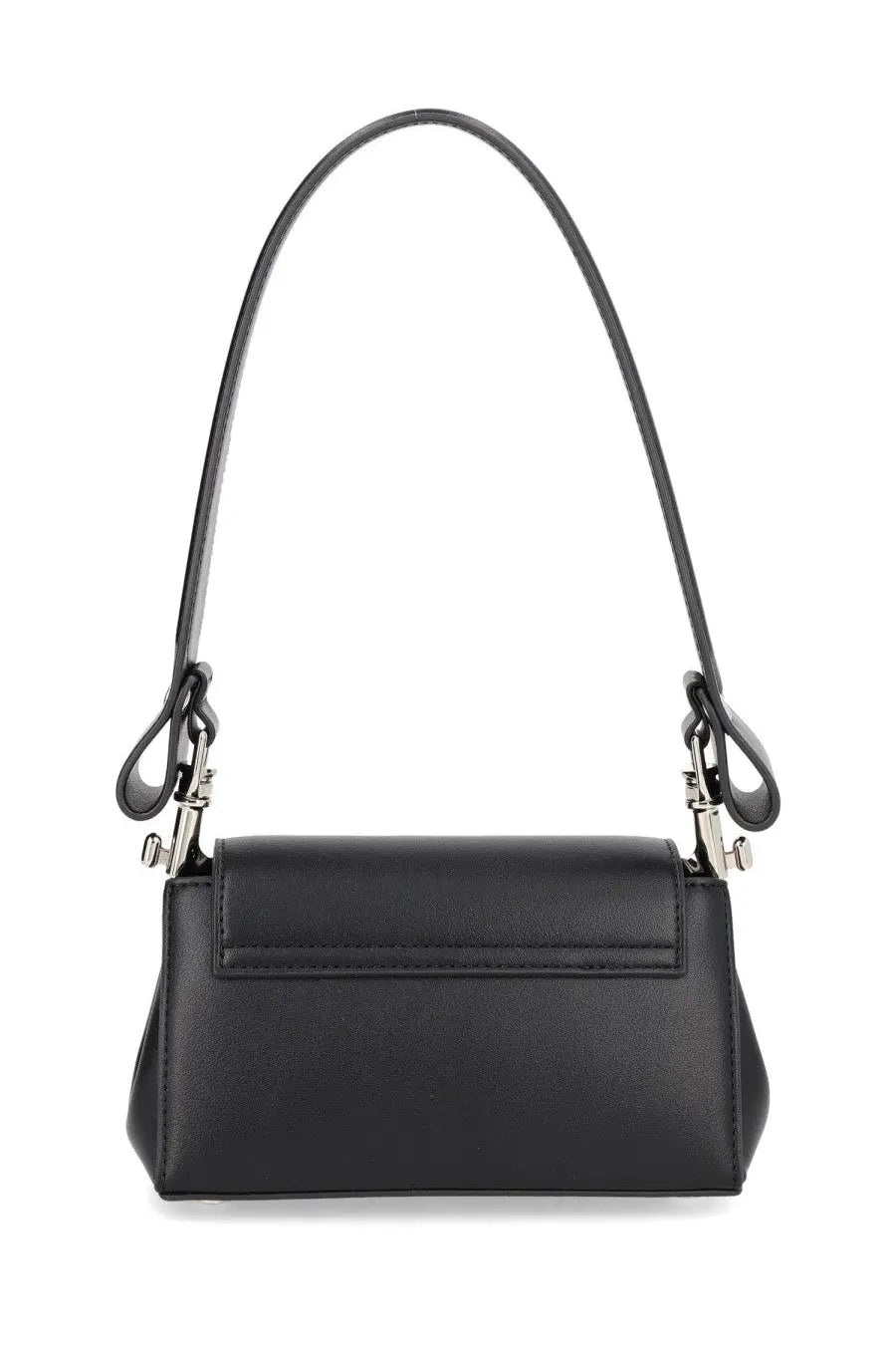 Vivienne Westwood women’s black leather mini shoulder bag with sleek structured design and silver-toned hardware