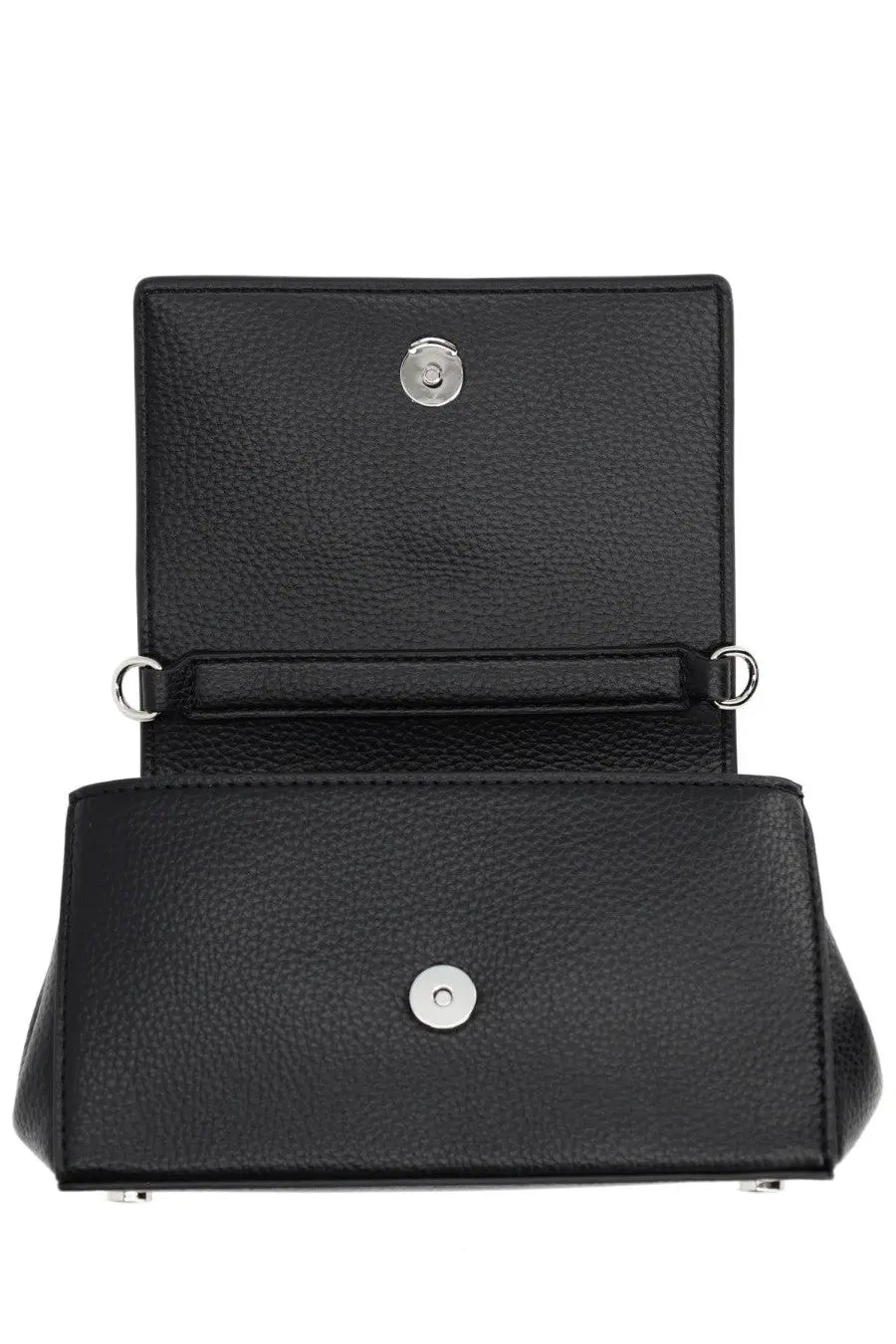 Vivienne Westwood women’s black crossbody bag in pebbled leather with silver hardware and top flap closure