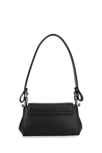 Vivienne Westwood women’s hazel small black mini shoulder bag in black pebbled leather with silver hardware and curved strap