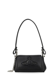 Vivienne Westwood women’s bag Hazel small black textured leather handbag with silver chain and orb logo embossed front