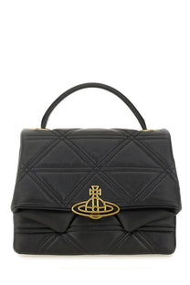 Black quilted leather Vivienne Westwood Sibyl women’s handbag with gold-tone orb logo clasp