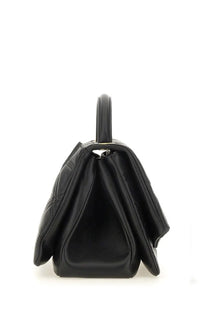 Vivienne Westwood women’s black quilted leather handbag with structured triangular silhouette and top handle