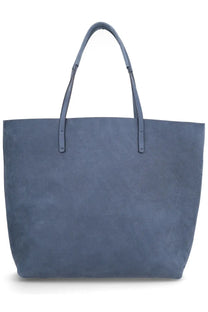 Vivienne Westwood women’s navy blue suede tote bag with sturdy handles and minimalist stitching in study blue