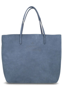 A vivienne westwood women’s tote bag in study blue slate blue suede with matching handles and an embossed logo