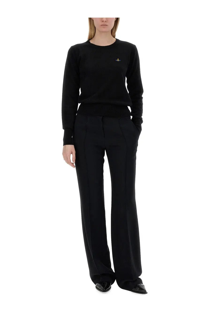 Vivienne Westwood women’s Bea shirt black long-sleeved sweater with small embroidered logo on left chest