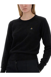 Vivienne Westwood women’s black sweatshirt with small embroidered logo on left chest for casual wear
