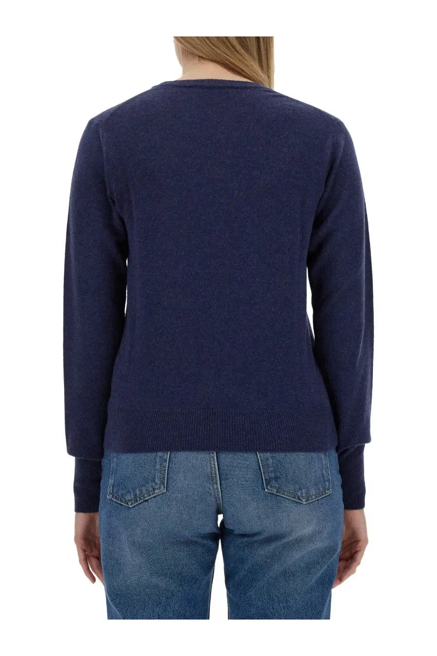 Navy blue knit sweater with ribbed cuffs and hem from Vivienne Westwood womens bea shirt blue collection