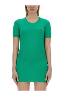Vivienne Westwood women’s green knit mini dress with short sleeves and ribbed detailing in Bea Shirt style