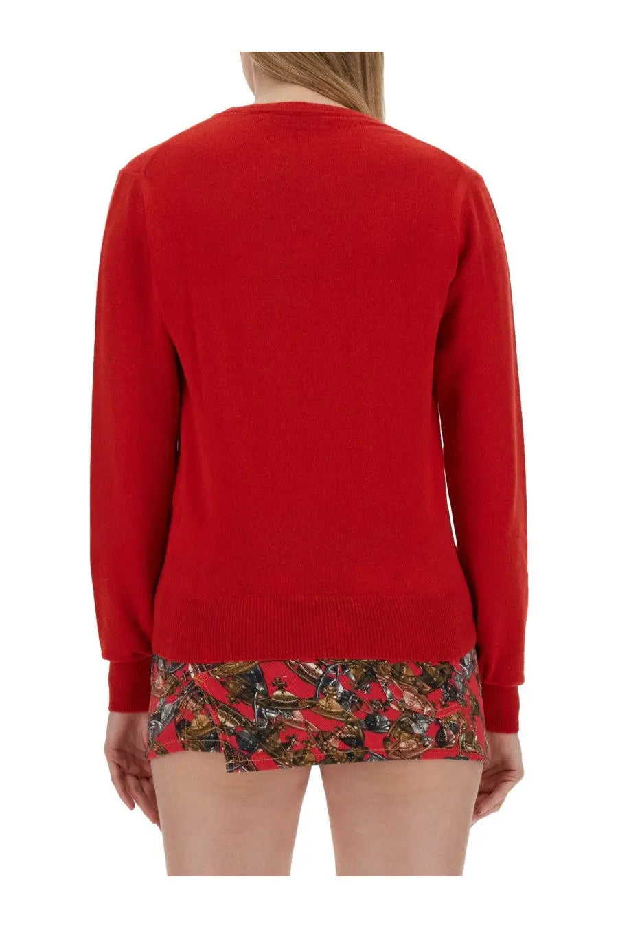 Vivienne Westwood women’s red knit long-sleeved sweater with ribbed hem and cuffs for stylish warmth
