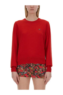 Vivienne westwood women’s red bea shirt sweater with bold metallic chain-link pattern at the hem