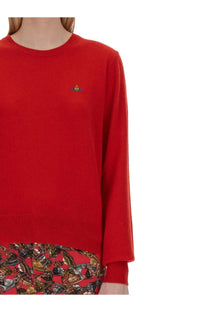 Vivienne Westwood women’s bea shirt red sweater with colorful embroidered logo on the chest front