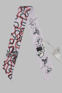 White vivienne westwood scarf with red and black abstract swirls and floral illustrations for women