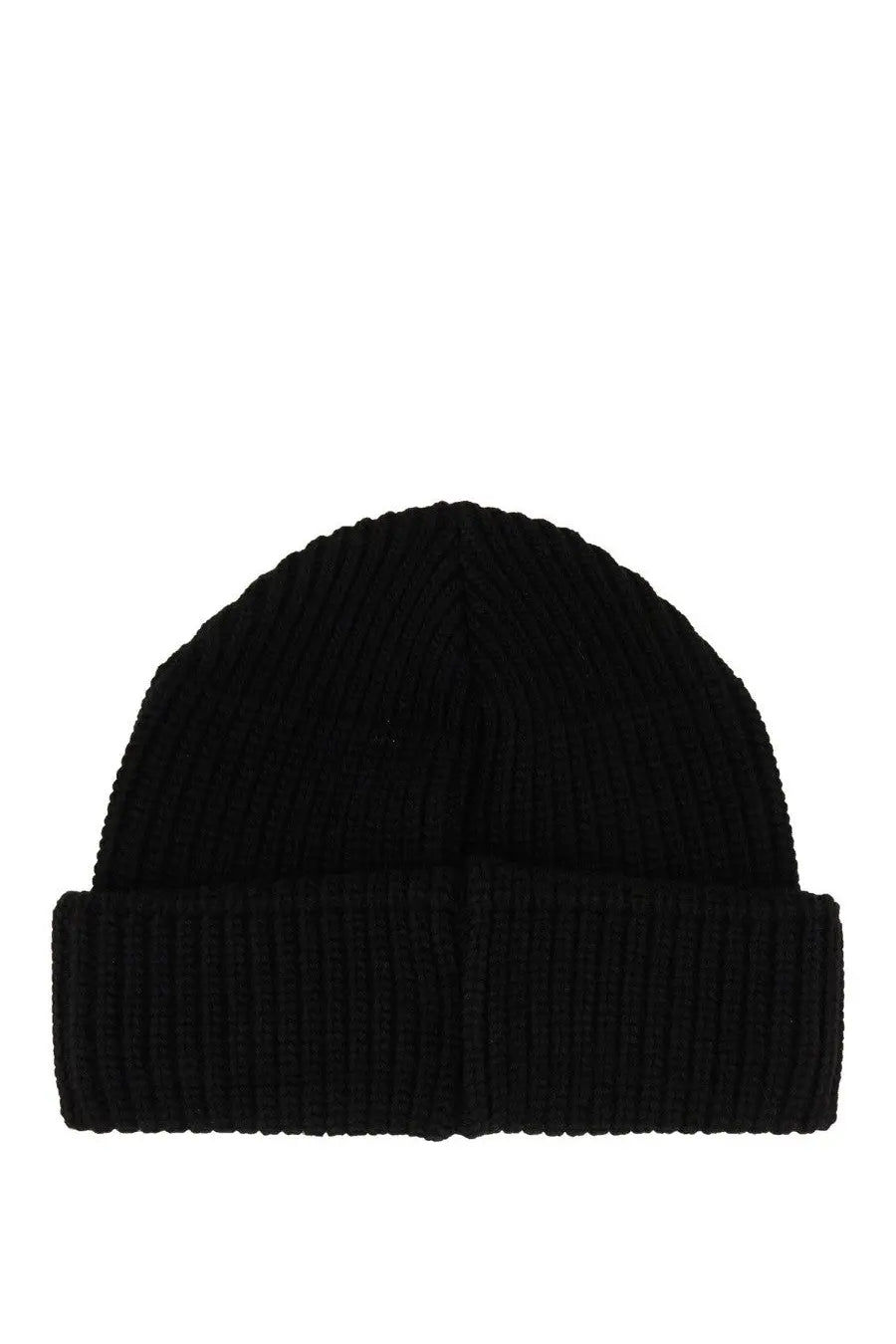Vivienne Westwood womens black ribbed knit beanie hat with a folded cuff made of soft fabric