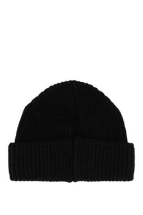 Vivienne Westwood womens black ribbed knit beanie hat with a folded cuff made of soft fabric