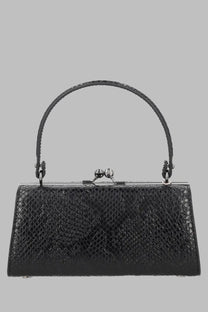 Vivienne Westwood women’s borsa doll black clutch bag with black snakeskin pattern silver clasp and matching handle