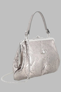 Vivienne Westwood women’s borsa granny frame silver silver snake-print clutch bag with chain strap and metal clasp