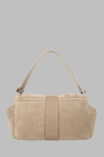 Beige suede vivienne westwood women’s borsa hazel extra large handbag with matching strap and central leather accent