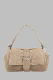 Vivienne Westwood women’s borsa hazel extra large beige suede handbag with silver-toned buckle and matching strap