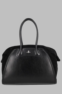 Vivienne Westwood women’s borsa shirley holdall in black leather and suede with silver logo plaque