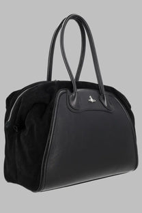 Vivienne Westwood women’s borsa Shirley holdall black satchel with sleek leather exterior and plush suede lining