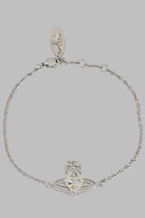 Vivienne Westwood women’s silver bracciale Ariella con orb bracelet with heart charm and ornate cross on delicate chain