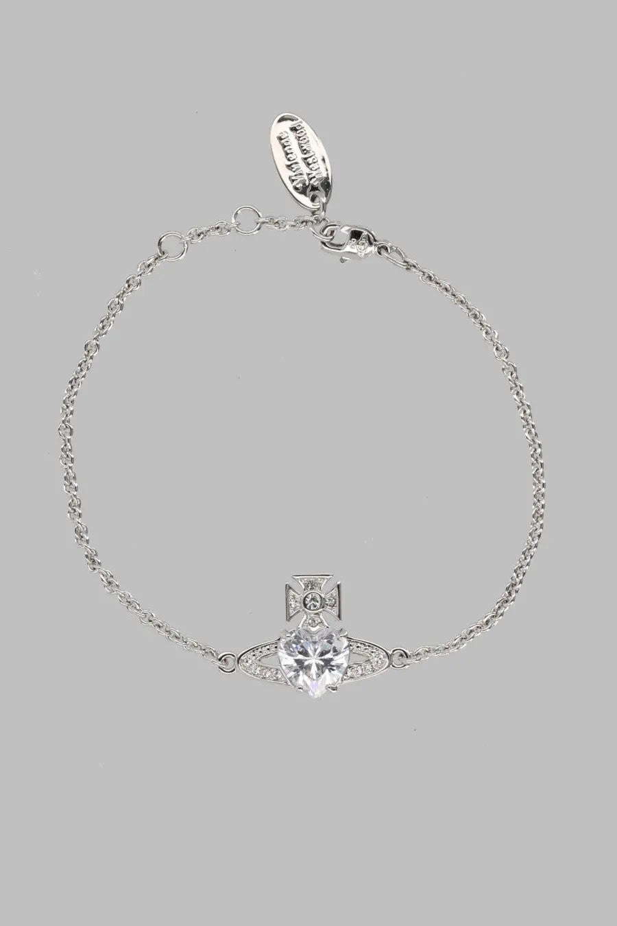 Vivienne Westwood women’s silver bracciale Ariella with heart-shaped crystal and ornate cross detail