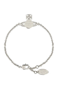 Vivienne Westwood women’s silver chain bracelet with a circular crystal charm and ornate cross pendant